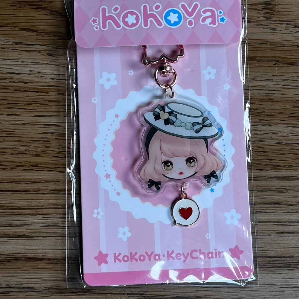 Kokoya Anime Girl Keychain‎ Pink Hat Heart Charm Acrylic Bag Accessory